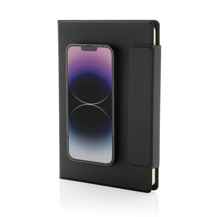 Portafolio magnético ecológico con tapa dura A5 hojas a rayas color negro segunda vista