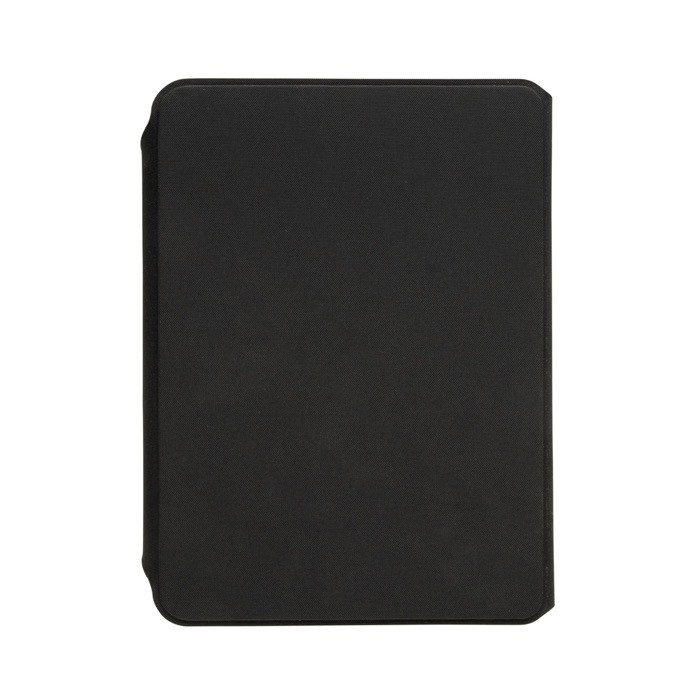 Portafolios de RPET y nogal con papel crema A5 hojas a rayas color negro quinta vista Portafolios de RPET y nogal con papel crema A5 hojas a rayas color negro quinta vista