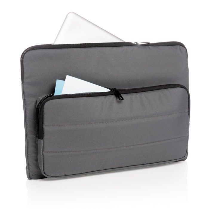 Funda para portátil con bolsillo lateral color gris oscuro cuarta vista Funda para portátil con bolsillo lateral color gris oscuro cuarta vista
