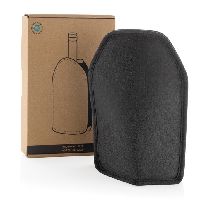 Funda enfriadora de RPET para botellas de vino en varios colores color negro vista con caja Funda enfriadora de RPET para botellas de vino en varios colores color negro vista con caja