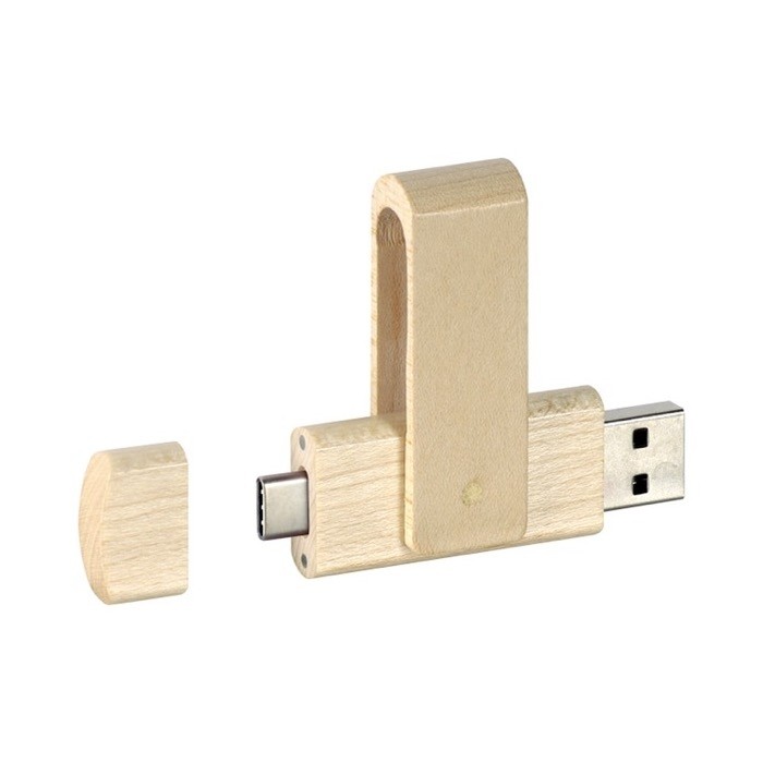 Pendrive de madera con conexión OTG-C vista tercera