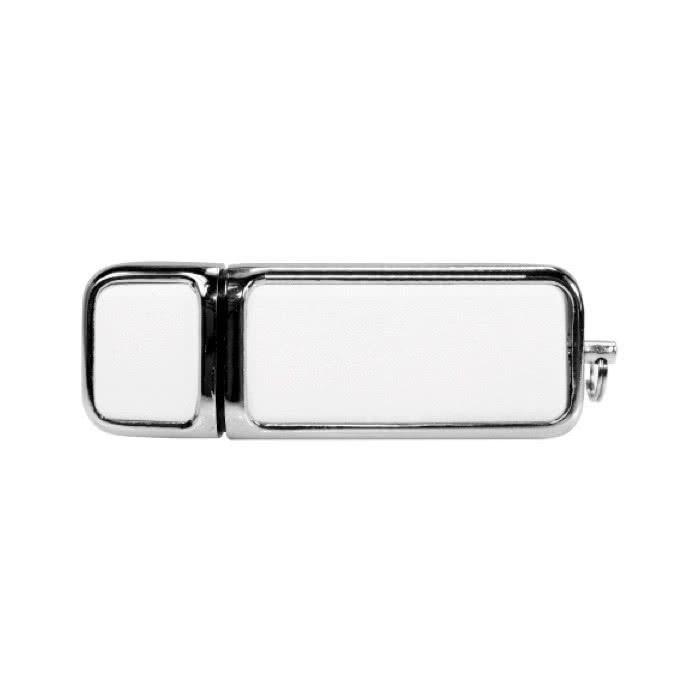 pendrives promocionales piel y metal blanco