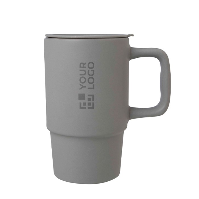 Taza de cerámica con tapa de plástico y asa grande 450ml vista principal