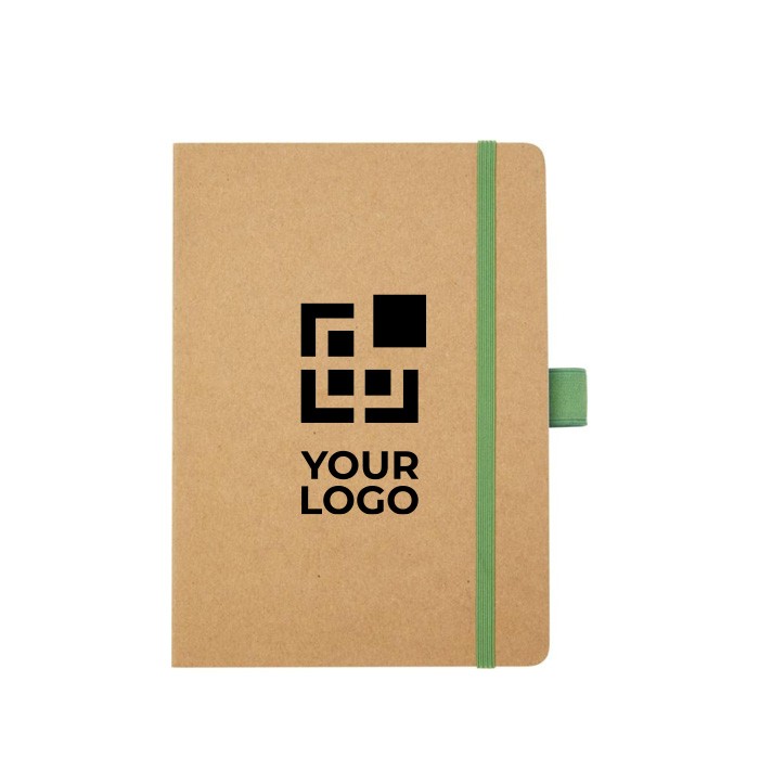 Libreta de papel reciclado con portabolígrafo A5 hojas a rayas vista principal Libreta de papel reciclado con portabolígrafo A5 hojas a rayas vista principal