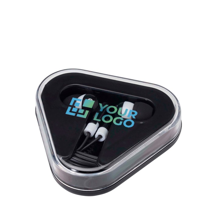 Auriculares sencillos con conector de audio y estuche triangular vista principal Auriculares sencillos con conector de audio y estuche triangular vista principal