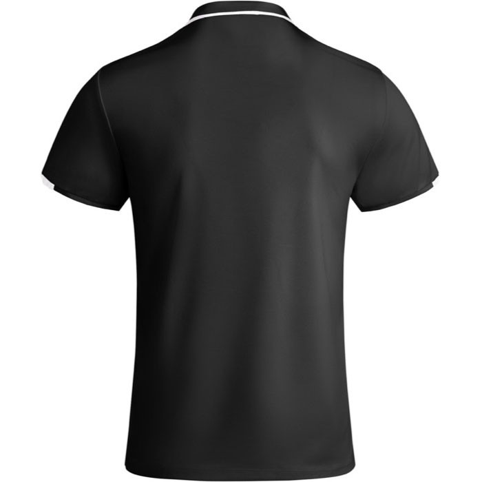 Polo de poliéster de manga corta para hombre bicolor 140 g/m2 Roly color negro segunda vista trasera Polo de poliéster de manga corta para hombre bicolor 140 g/m2 Roly color negro segunda vista trasera