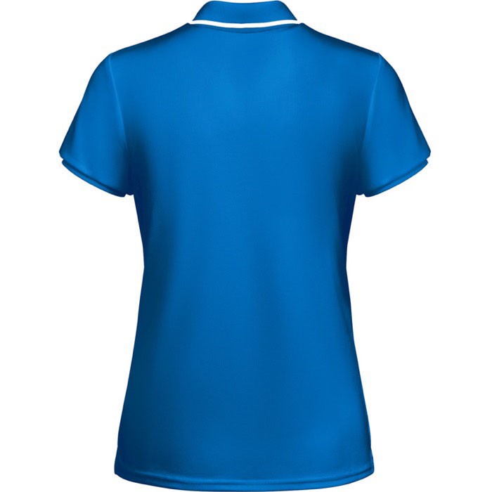 Polo de poliéster de manga corta para mujer bicolor 140 g/m2 Roly color azul real segunda vista trasera Polo de poliéster de manga corta para mujer bicolor 140 g/m2 Roly color azul real segunda vista trasera