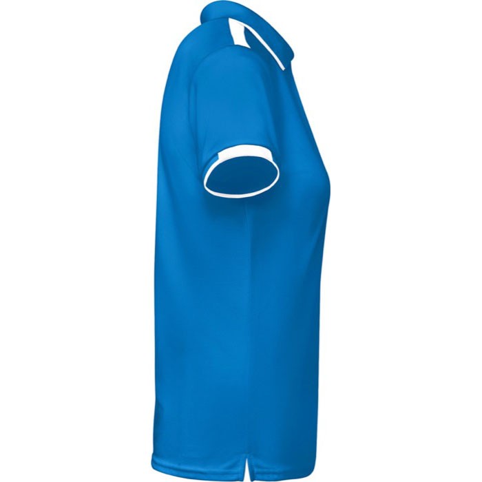 Polo de poliéster de manga corta para mujer bicolor 140 g/m2 Roly color azul real segunda vista lateral Polo de poliéster de manga corta para mujer bicolor 140 g/m2 Roly color azul real segunda vista lateral