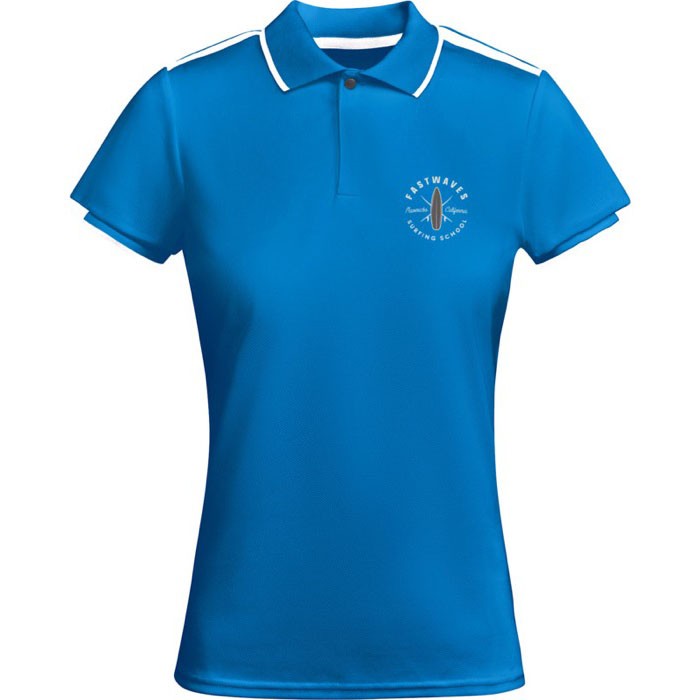 Polo de poliéster de manga corta para mujer bicolor 140 g/m2 Roly color azul real vista impresión serigrafía Polo de poliéster de manga corta para mujer bicolor 140 g/m2 Roly color azul real vista impresión serigrafía