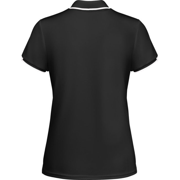 Polo de poliéster de manga corta para mujer bicolor 140 g/m2 Roly color negro segunda vista trasera Polo de poliéster de manga corta para mujer bicolor 140 g/m2 Roly color negro segunda vista trasera