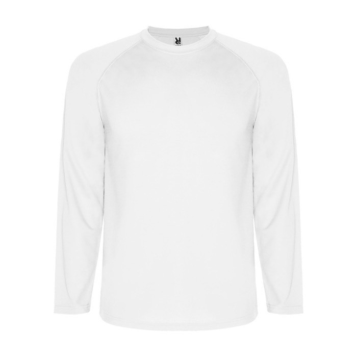 Camiseta deportiva manga larga de poliéster de hombre 150 g/m2 Roly color blanco