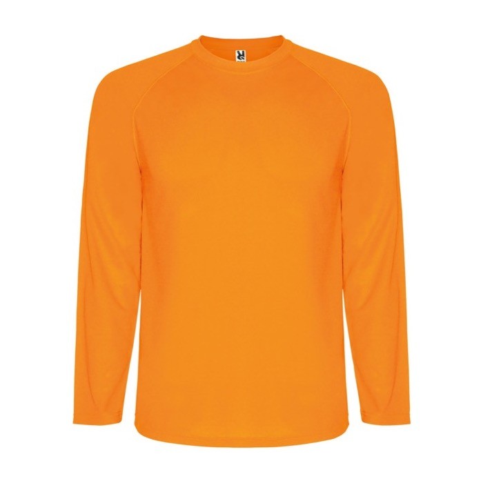 Camiseta deportiva manga larga de poliéster de hombre 150 g/m2 Roly color naranja fluorescente