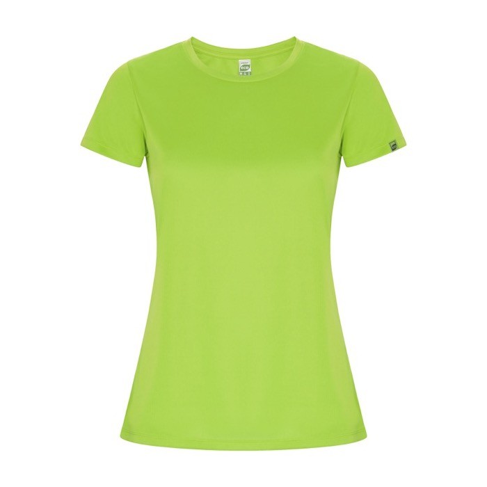 Camiseta técnica de 50% poliéster reciclado para mujer 135 g/m2 Roly color verde fluorescente