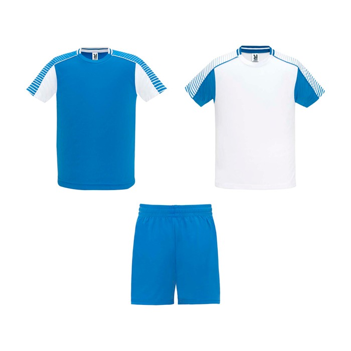 Conjunto deportivo de poliéster unisex con 2 camisetas 140 g/m2 Roly color blanco/azul