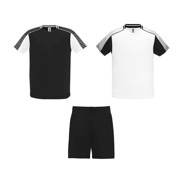 Conjunto deportivo de poliéster unisex con 2 camisetas 140 g/m2 Roly color blanco/negro