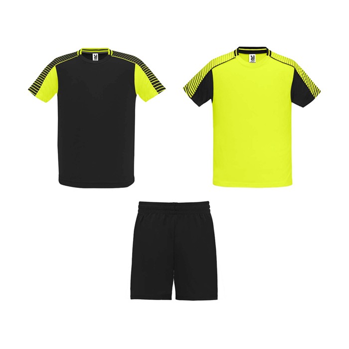 Conjunto deportivo de poliéster unisex con 2 camisetas 140 g/m2 Roly color amarillo fluorescente