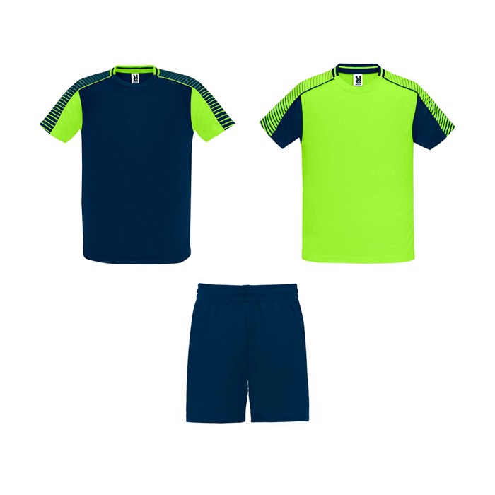 Conjunto deportivo de poliéster unisex con 2 camisetas 140 g/m2 Roly color verde fluorescente