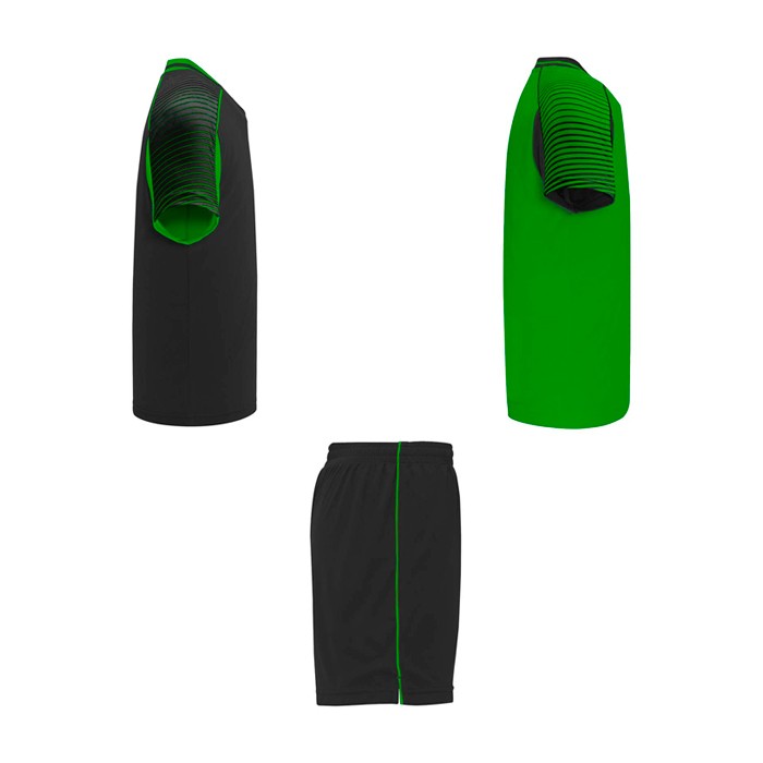 Conjunto deportivo de poliéster unisex con 2 camisetas 140 g/m2 Roly color verde segunda vista lateral