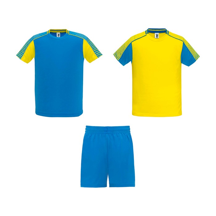 Conjunto deportivo de poliéster unisex con 2 camisetas 140 g/m2 Roly color amarillo
