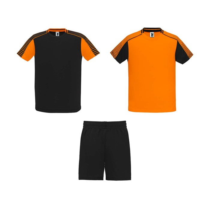 Conjunto deportivo de poliéster unisex con 2 camisetas 140 g/m2 Roly color naranja