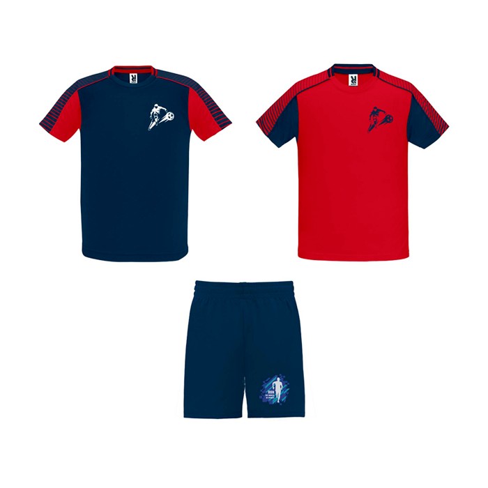 Conjunto deportivo de poliéster unisex con 2 camisetas 140 g/m2 Roly color rojo vista impresión serigrafía