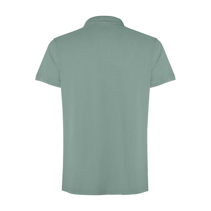 Polo unisex de manga corta con acabado lavado 200 g/m2 Roly Cobain color verde oscuro segunda vista trasera Polo unisex de manga corta con acabado lavado 200 g/m2 Roly Cobain color verde oscuro segunda vista trasera