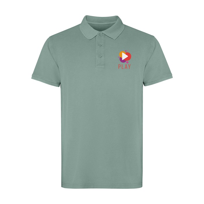 Polo unisex de manga corta con acabado lavado 200 g/m2 Roly Cobain color verde oscuro vista impresión serigrafía Polo unisex de manga corta con acabado lavado 200 g/m2 Roly Cobain color verde oscuro vista impresión serigrafía