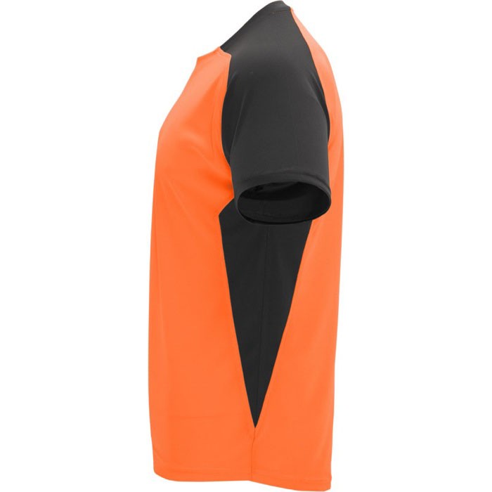 Camiseta deportiva unisex en manga corta de poliéster 140 g/m2 Roly color naranja vista lateral