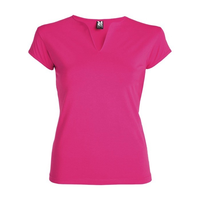 Camiseta de algodón para mujer con cuello de pico 200 g/m2 Roly color fucsia