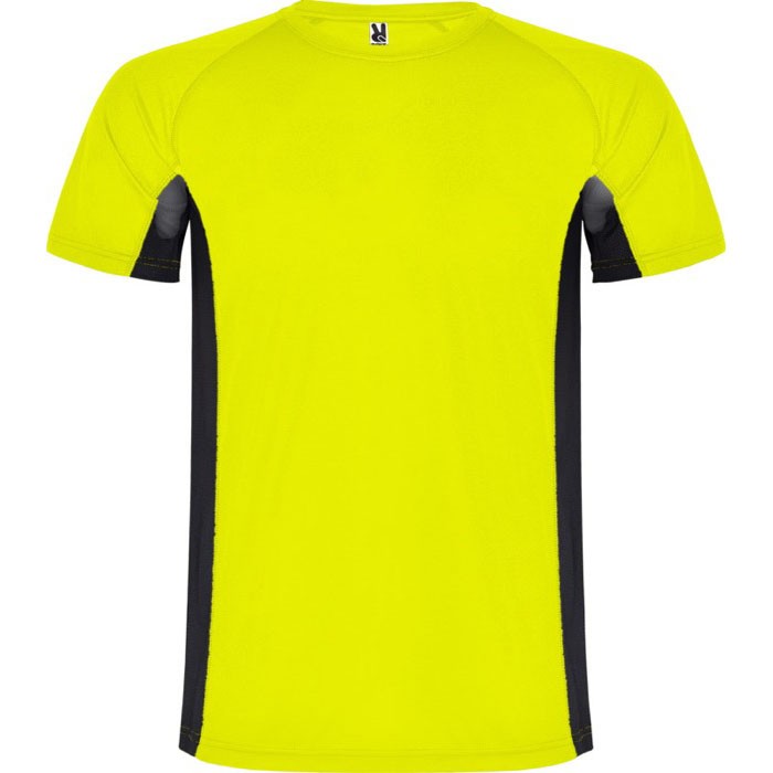 Camiseta deportiva de poliéster para hombre bicolor 140 g/m2 Roly color amarillo fluorescente