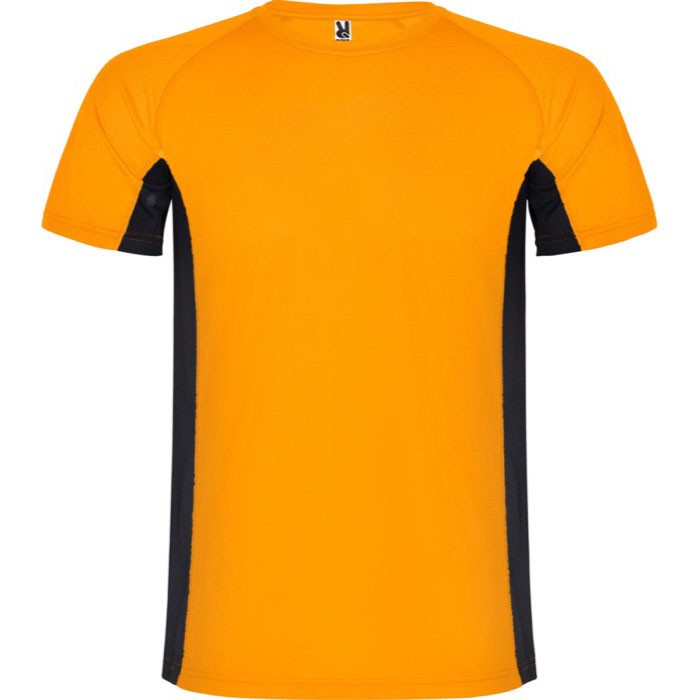 Camiseta deportiva de poliéster para hombre bicolor 140 g/m2 Roly color naranja fluorescente