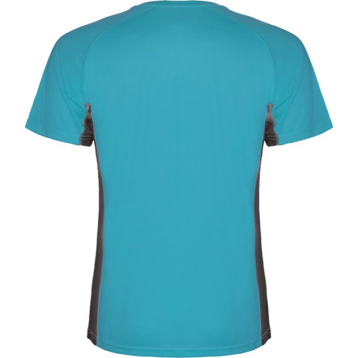 Camiseta deportiva de poliéster para hombre bicolor 140 g/m2 Roly color turquesa segunda vista trasera