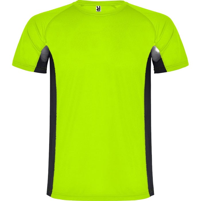 Camiseta deportiva de poliéster para hombre bicolor 140 g/m2 Roly color verde fluorescente