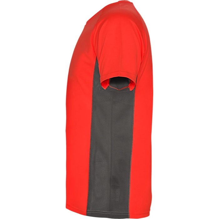 Camiseta deportiva de poliéster para hombre bicolor 140 g/m2 Roly color rojo vista lateral