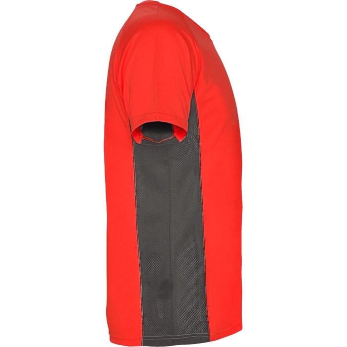 Camiseta deportiva de poliéster para hombre bicolor 140 g/m2 Roly color rojo segunda vista lateral