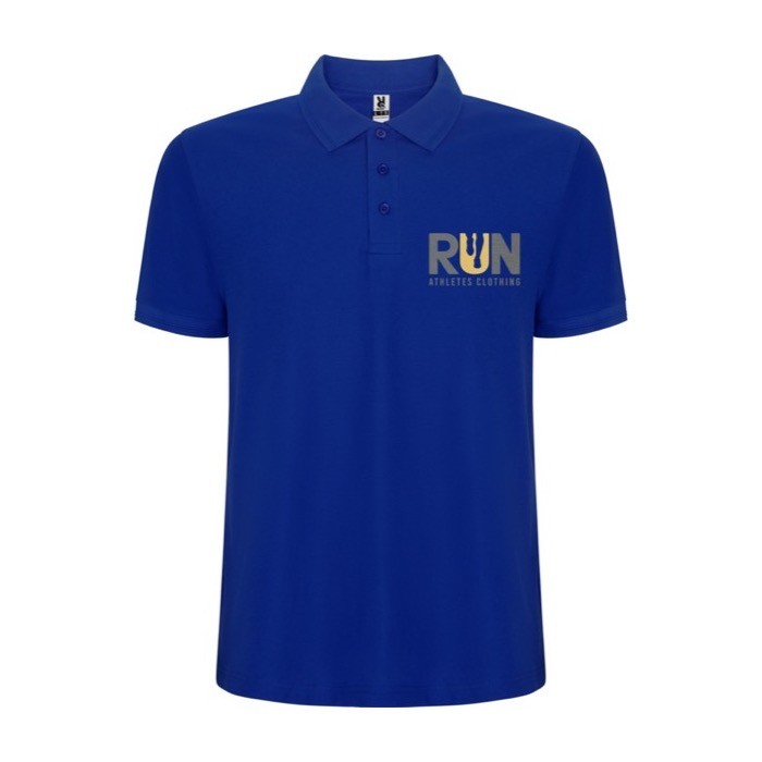 Polo de algodón y poliéster en piqué para hombre 190 g/m2 Roly color azul vista impresión serigrafía Polo de algodón y poliéster en piqué para hombre 190 g/m2 Roly color azul vista impresión serigrafía