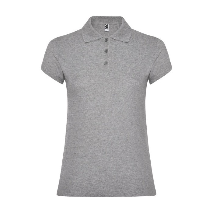 Polo de punto piqué en algodón 100% para mujer 200 g/m2 Roly color gris claro jaspeado Polo de punto piqué en algodón 100% para mujer 200 g/m2 Roly color gris claro jaspeado