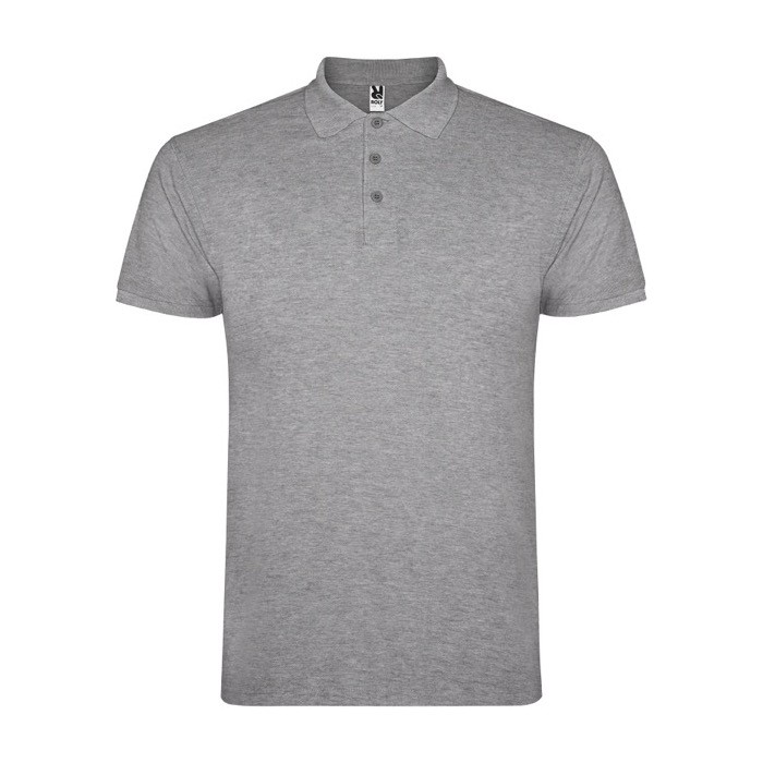 Polo de algodón en punto piqué de hombre en manga corta 200 g/m2 Roly color gris claro jaspeado