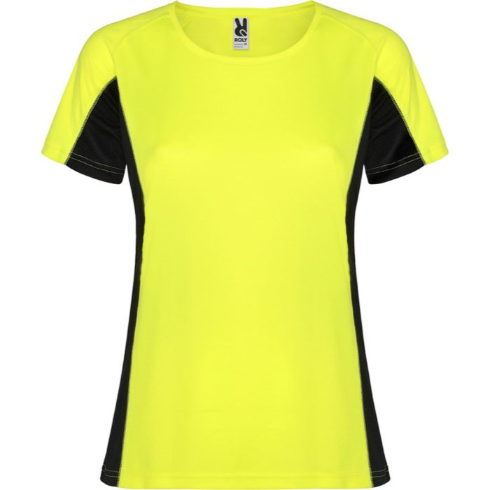 Camiseta deportiva de poliéster para mujer bicolor 140 g/m2 Roly color amarillo fluorescente Camiseta deportiva de poliéster para mujer bicolor 140 g/m2 Roly color amarillo fluorescente