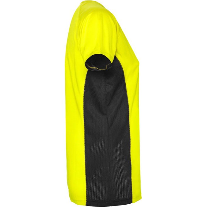Camiseta deportiva de poliéster para mujer bicolor 140 g/m2 Roly color amarillo fluorescente segunda vista lateral Camiseta deportiva de poliéster para mujer bicolor 140 g/m2 Roly color amarillo fluorescente segunda vista lateral