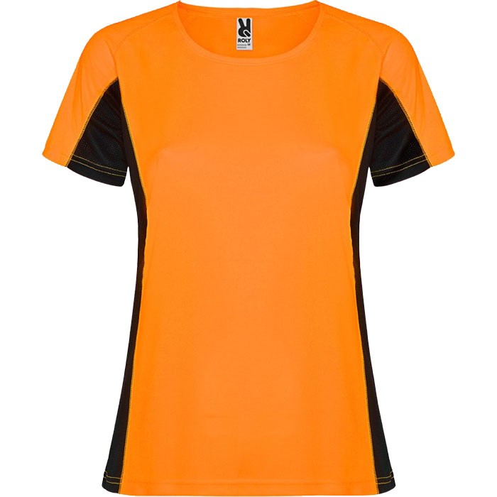 Camiseta deportiva de poliéster para mujer bicolor 140 g/m2 Roly color naranja fluorescente Camiseta deportiva de poliéster para mujer bicolor 140 g/m2 Roly color naranja fluorescente
