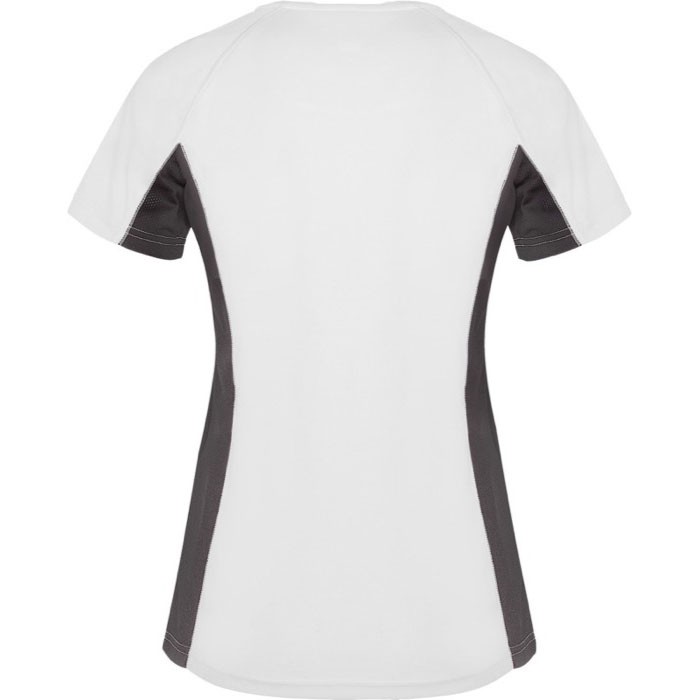 Camiseta deportiva de poliéster para mujer bicolor 140 g/m2 Roly color blanco segunda vista trasera Camiseta deportiva de poliéster para mujer bicolor 140 g/m2 Roly color blanco segunda vista trasera
