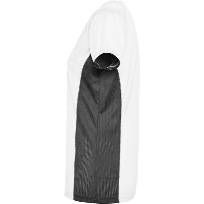 Camiseta deportiva de poliéster para mujer bicolor 140 g/m2 Roly color blanco vista lateral Camiseta deportiva de poliéster para mujer bicolor 140 g/m2 Roly color blanco vista lateral