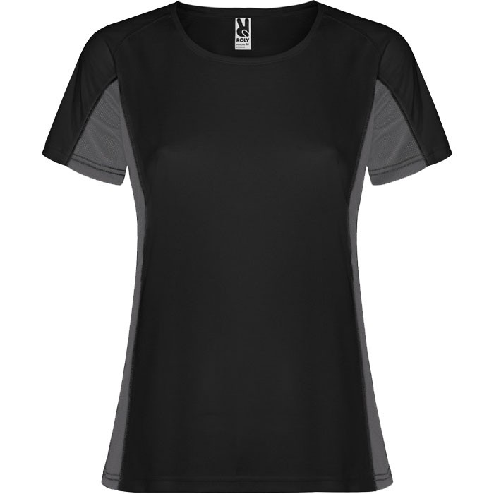 Camiseta deportiva de poliéster para mujer bicolor 140 g/m2 Roly color negro Camiseta deportiva de poliéster para mujer bicolor 140 g/m2 Roly color negro