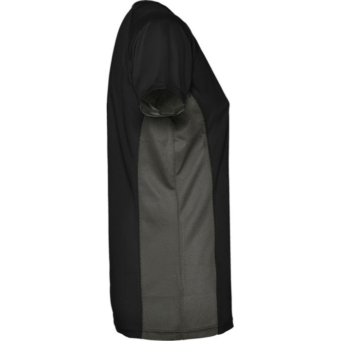 Camiseta deportiva de poliéster para mujer bicolor 140 g/m2 Roly color negro segunda vista lateral Camiseta deportiva de poliéster para mujer bicolor 140 g/m2 Roly color negro segunda vista lateral