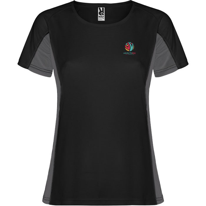 Camiseta deportiva de poliéster para mujer bicolor 140 g/m2 Roly color negro vista impresión serigrafía Camiseta deportiva de poliéster para mujer bicolor 140 g/m2 Roly color negro vista impresión serigrafía