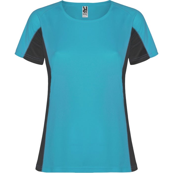 Camiseta deportiva de poliéster para mujer bicolor 140 g/m2 Roly color turquesa Camiseta deportiva de poliéster para mujer bicolor 140 g/m2 Roly color turquesa