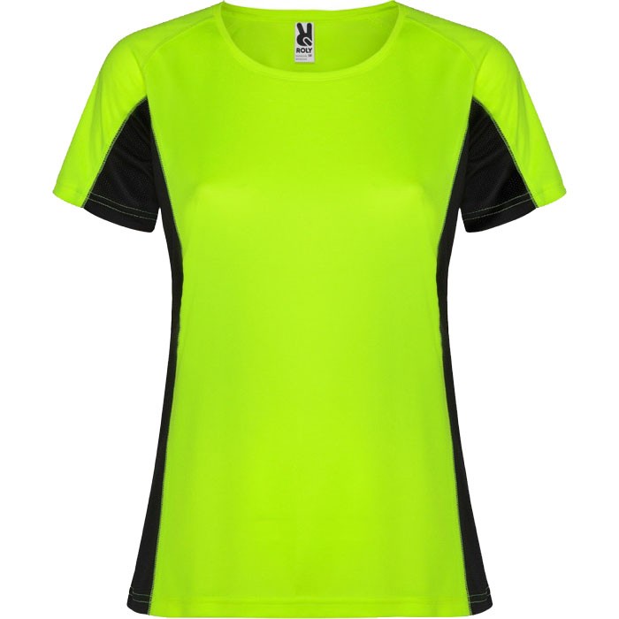 Camiseta deportiva de poliéster para mujer bicolor 140 g/m2 Roly color verde fluorescente Camiseta deportiva de poliéster para mujer bicolor 140 g/m2 Roly color verde fluorescente