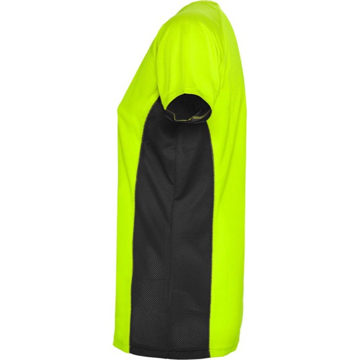 Camiseta deportiva de poliéster para mujer bicolor 140 g/m2 Roly color verde fluorescente vista lateral Camiseta deportiva de poliéster para mujer bicolor 140 g/m2 Roly color verde fluorescente vista lateral
