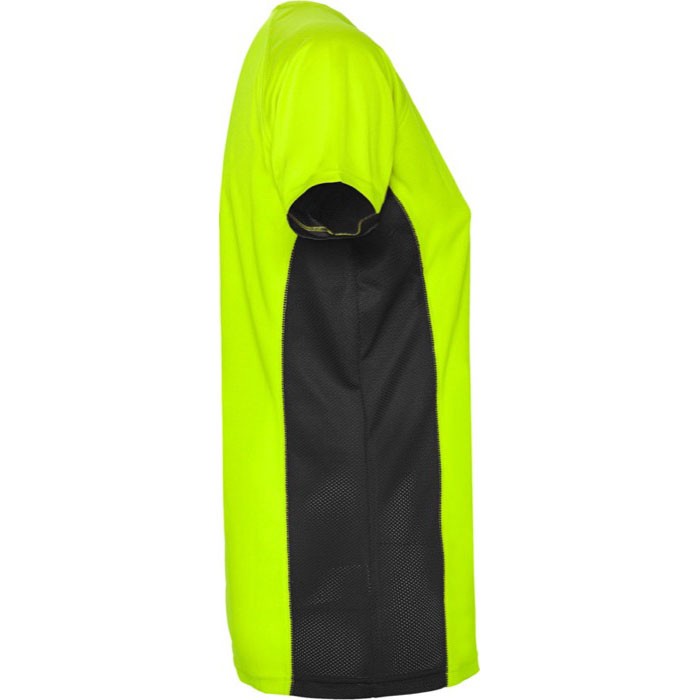 Camiseta deportiva de poliéster para mujer bicolor 140 g/m2 Roly color verde fluorescente segunda vista lateral Camiseta deportiva de poliéster para mujer bicolor 140 g/m2 Roly color verde fluorescente segunda vista lateral